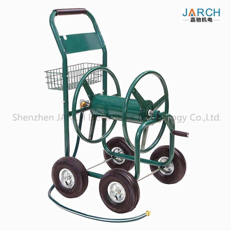 4 Wheel Steel Garden Hose Reel Cart 350 Feet Weather Resistant With Non - Slip Handle