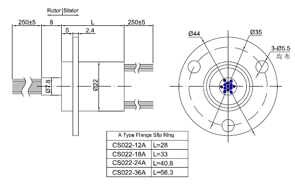 36 Conductors 2A Capsule Electrical Slip Rings 250RPM with 90° V-groove ...