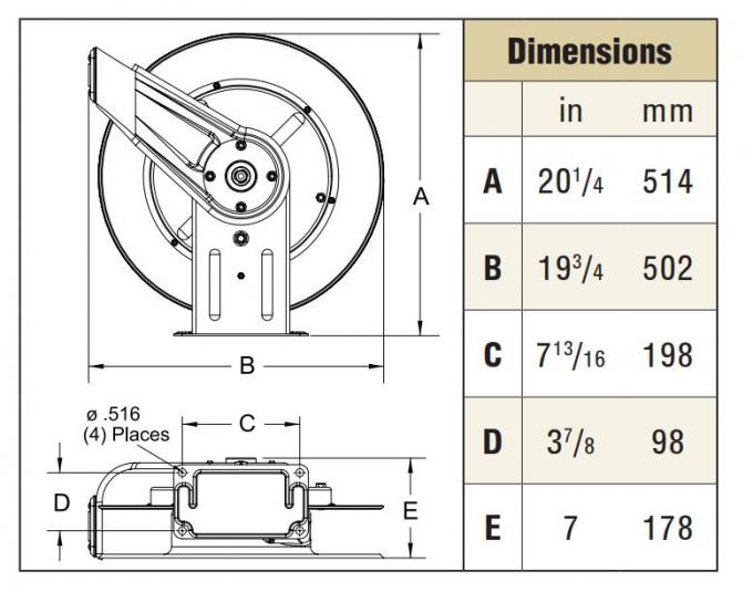 Metal Retractable Hose Reel Multi Positional Guide Arm Facilitates Ceiling / Wall / Floor Mount